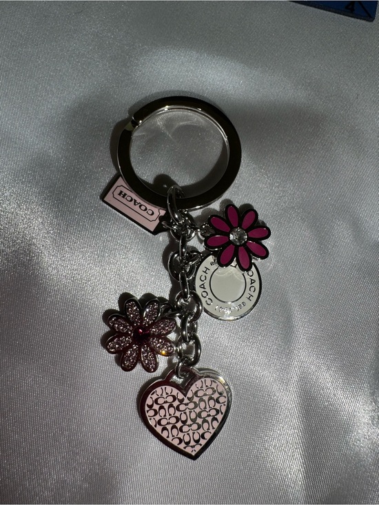 Coach Accessories - COACH Pink Floral Heart Charm Keyring with Silver Hardware with pen
